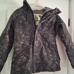 Burton Womens Sz Small S DryRide Snowboard Ski Jacket Coat Black Gray Lace